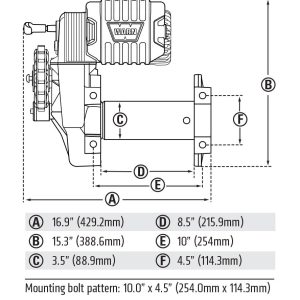 WARN Industries Winch, Vehicle Mounted, 6 Horsepower Motor, 10000 Pound Pull Capacity, 150 Foot Synthetic Rope – 106175