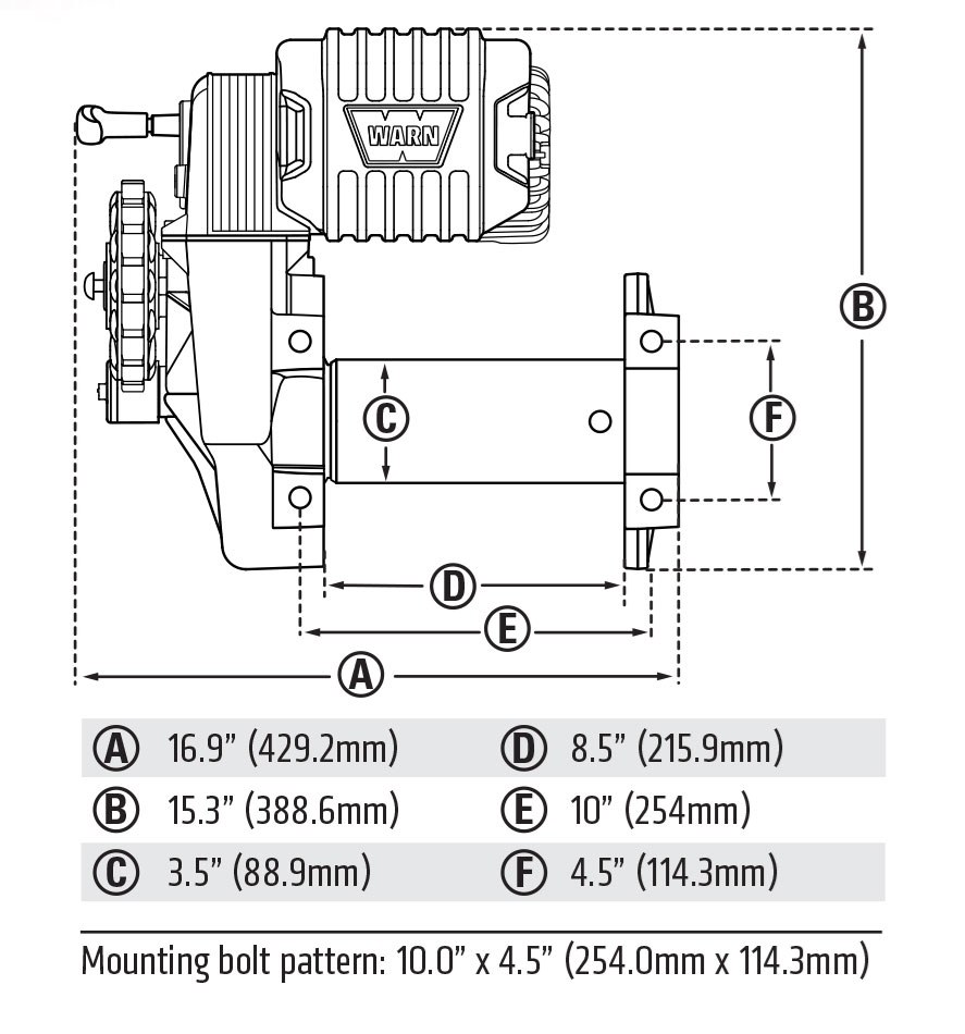 WARN Industries Winch, Vehicle Mounted, 6 Horsepower Motor, 10000 Pound Pull Capacity, 150 Foot Synthetic Rope – 106175
