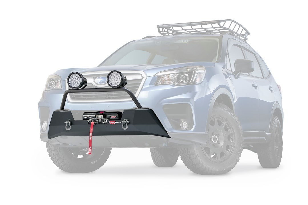 WARN Industries Grille Guard, 1-Piece, Powder Coated, Black, With Brush Guards, 2 Inch Diameter Cross Bars with Tabs to Mount Lights – 106236