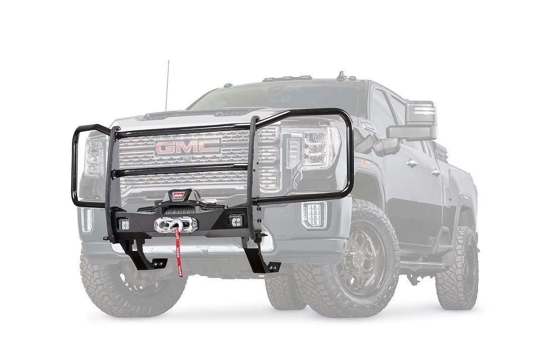 WARN Industries Grille Guard, Trans4mer® Gen III, 1-Piece, Powder Coated, Black, Steel, With Brush Guards – 106595
