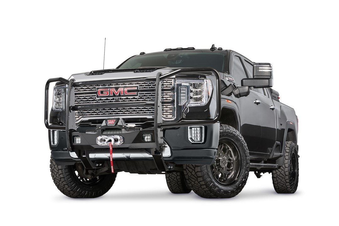 WARN Industries Grille Guard, Trans4mer® Gen III, 1-Piece, Powder Coated, Black, Steel, With Brush Guards – 106595