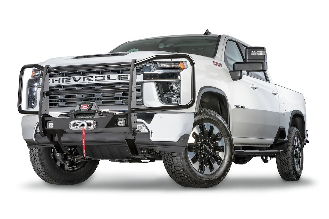 WARN Industries Grille Guard, Trans4mer® Gen III, 1-Piece, Powder Coated, Black, Steel, With Brush Guards – 106595