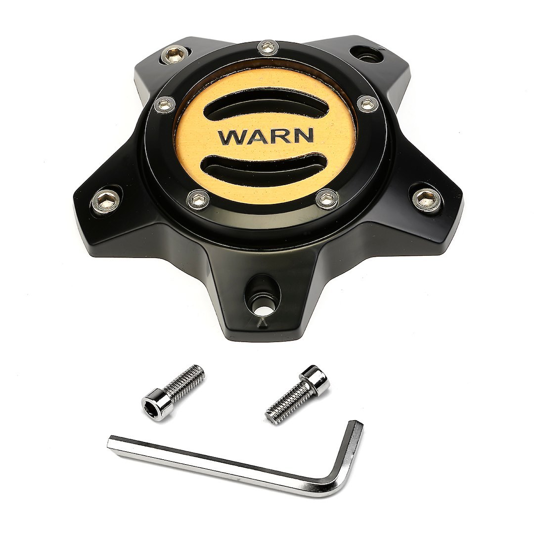 WARN Industries Wheel Center Cap, Fits Warn Epic Wheels, 5 X 127 Millimeter/ 5 X 5.00 Inch Bolt Pattern, Closed Style, Black with Gold Center – 106681