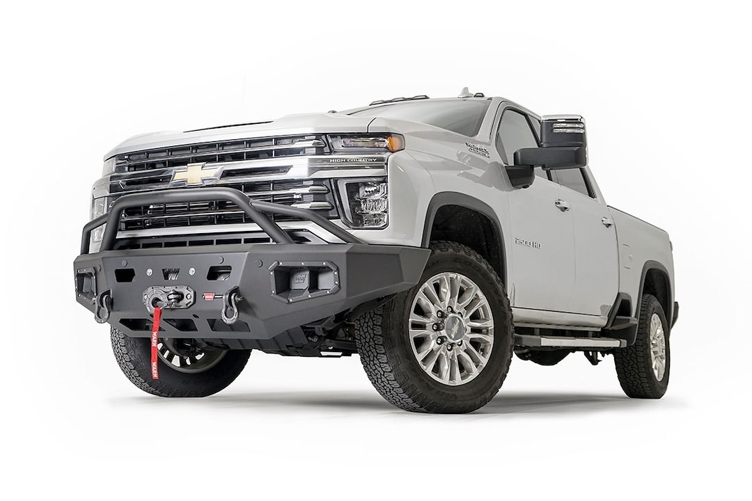 WARN Industries Bumper, Ascent, One Piece Design, Direct-Fit, Mounting Hardware Included, With Baja Grill Guard, With Winch Mount – 107006