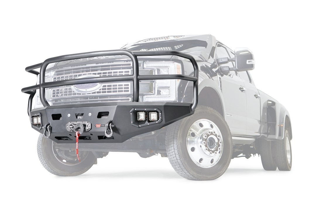 WARN Industries Bumper, Ascent, One Piece Design, Direct-Fit, Mounting Hardware Included, With Grill Guard, With Winch Mount – 107182