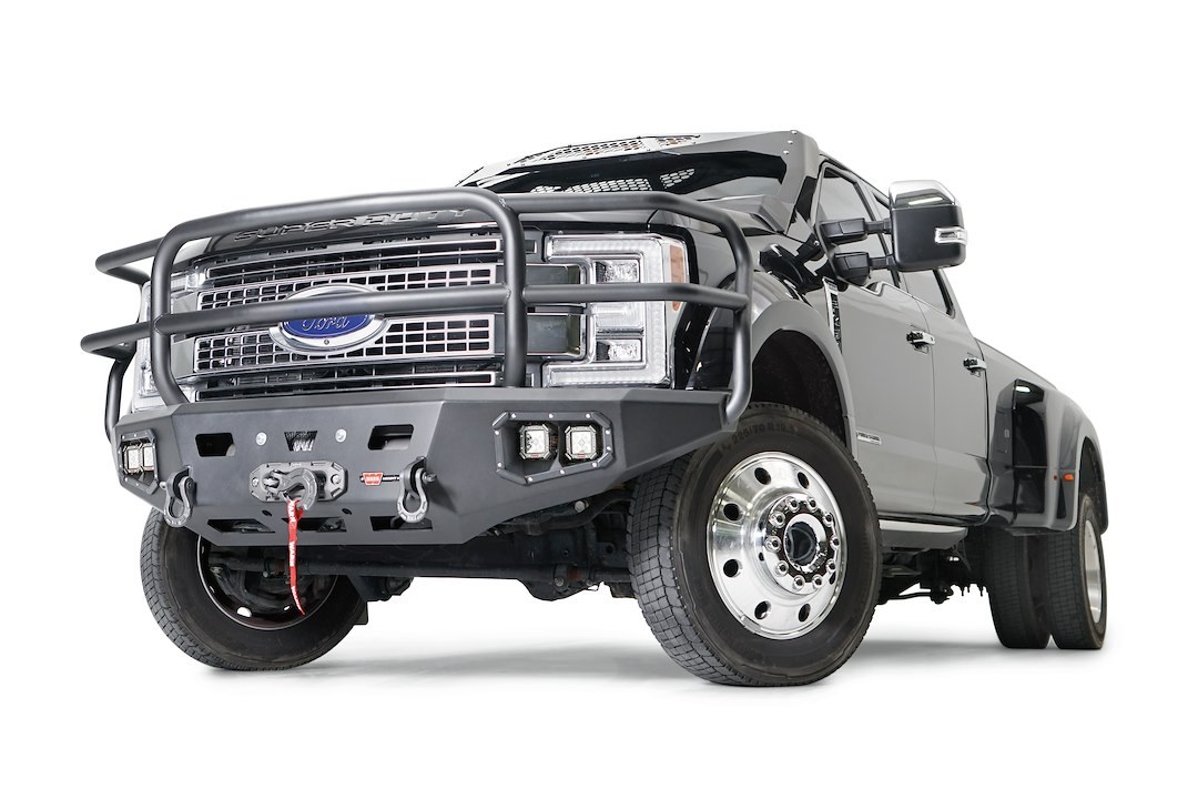WARN Industries Bumper, Ascent, One Piece Design, Direct-Fit, Mounting Hardware Included, With Grill Guard, With Winch Mount – 107182
