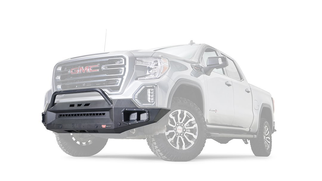 WARN Industries Bumper, Ascent Xp, One Piece Design, Direct-Fit, Mounting Hardware Included, Without Winch Mount, With Baja Style Grill Guard – 107274