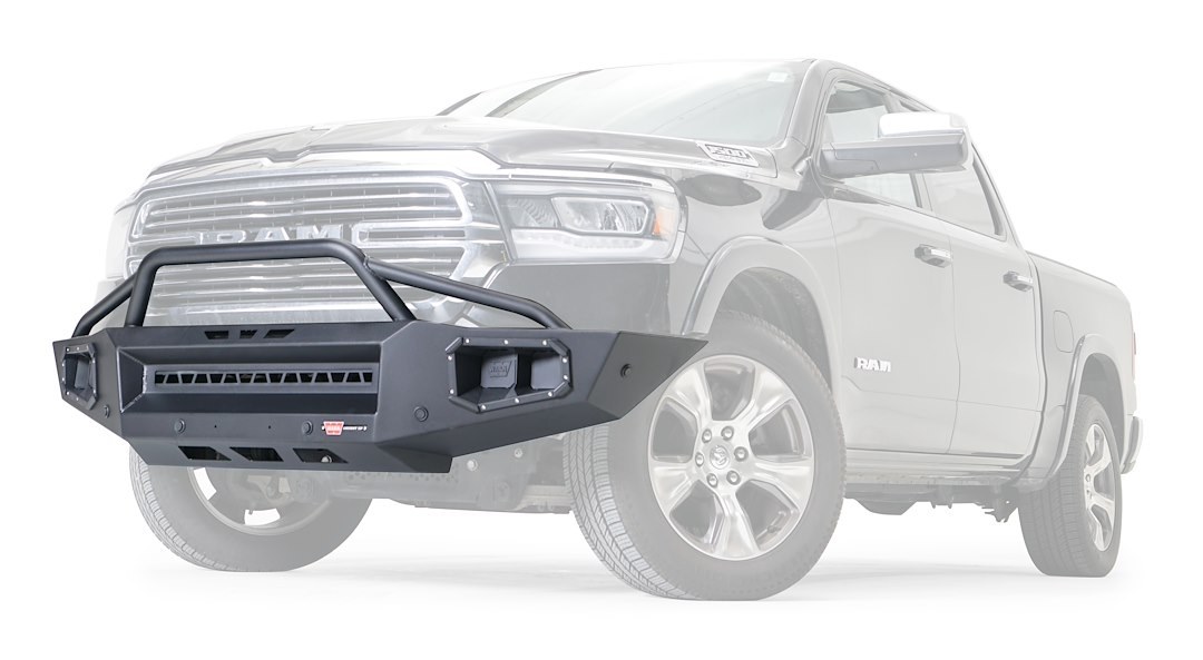WARN Industries Bumper, Ascent Xp, One Piece Design, Direct-Fit, Mounting Hardware Included, Without Winch Mount, Powder Coated, Black, Steel – 107278