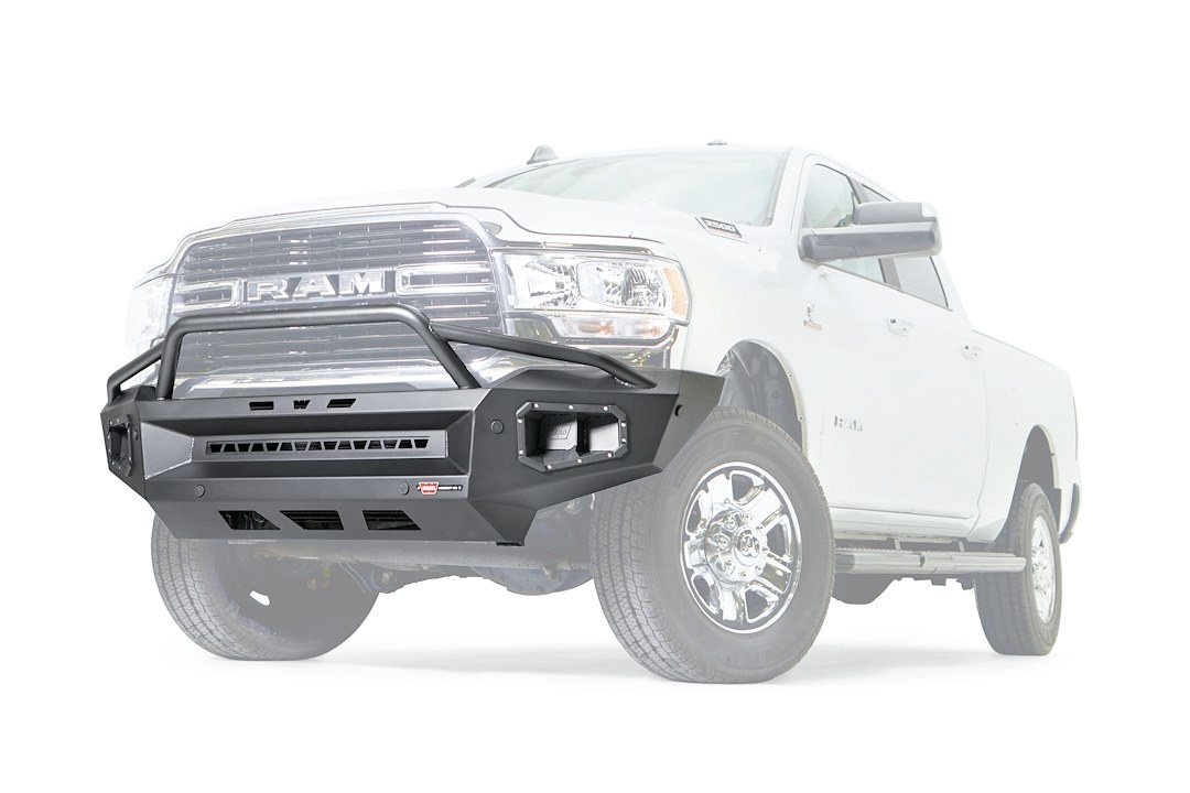 WARN Industries Bumper, Ascent Xp, One Piece Design, Direct-Fit, Mounting Hardware Included, Without Winch Mount, Powder Coated, Black, Steel – 107284