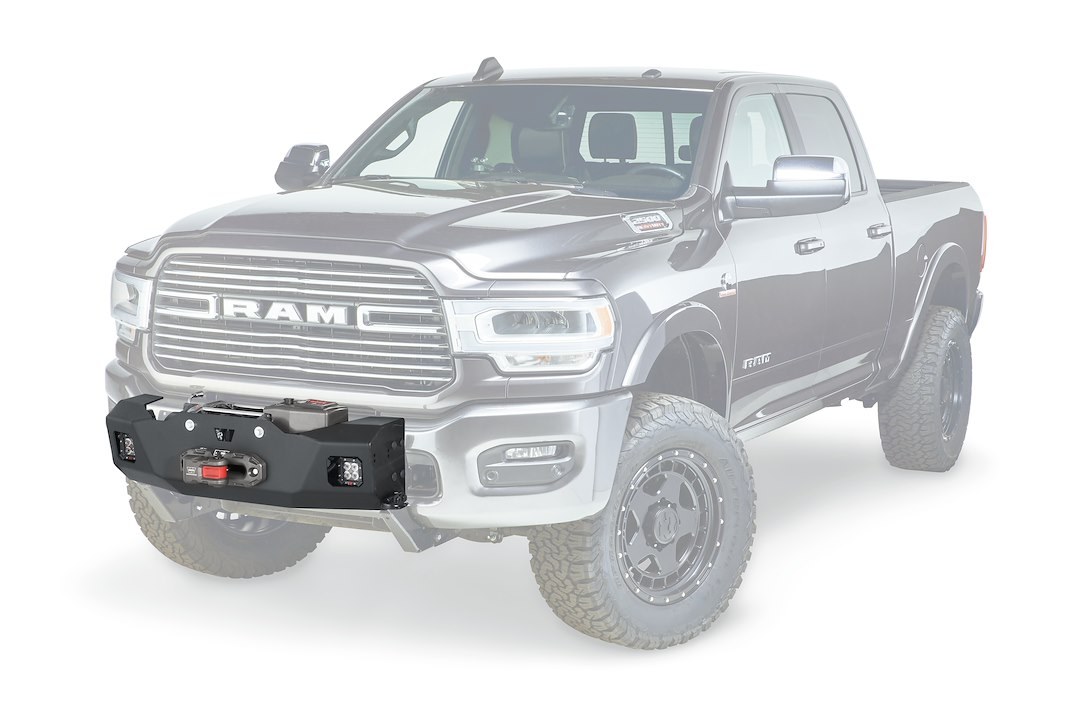 WARN Industries Winch Mount, For Warn Heavyweight Winches, Bolt-On, Steel, Black Powdercoated, With Light Mounts and Mounting Hardware – 107651