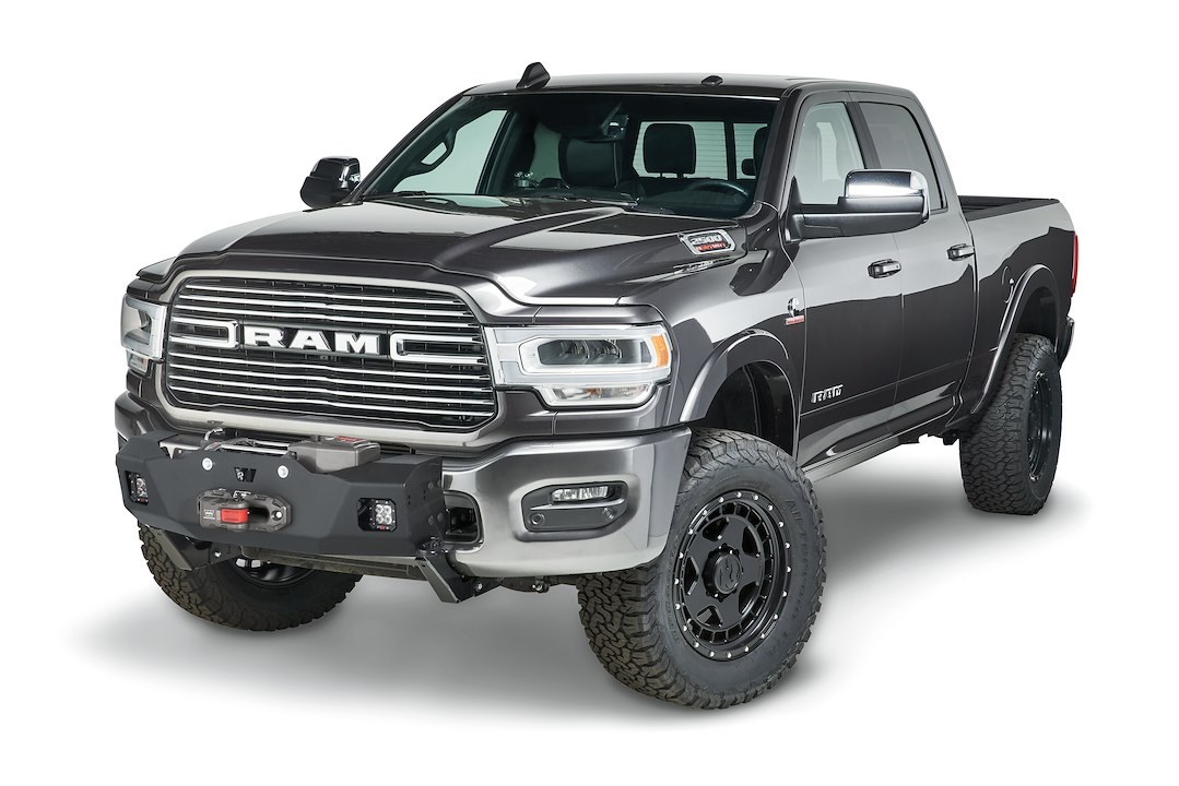 WARN Industries Winch Mount, For Warn Heavyweight Winches, Bolt-On, Steel, Black Powdercoated, With Light Mounts and Mounting Hardware – 107651