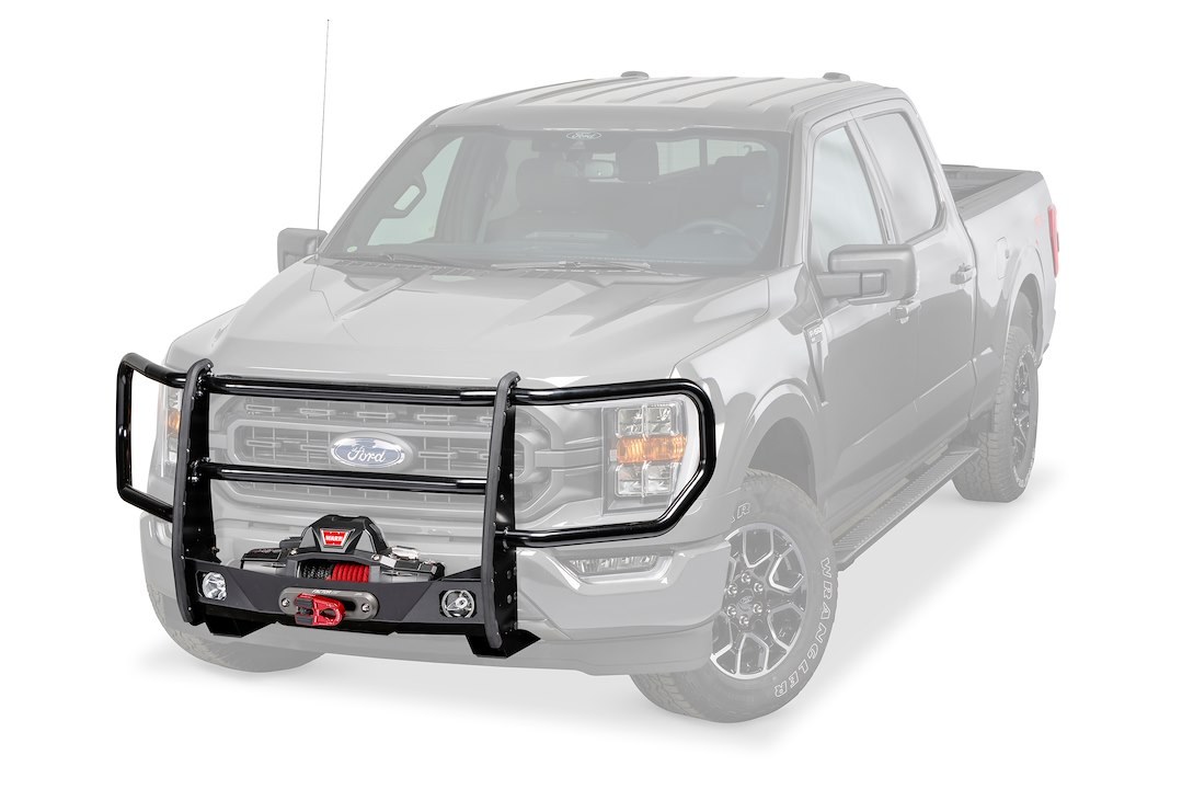 WARN Industries Grille Guard, Trans4mer® Gen III, 1-Piece, Powder Coated, Black, Steel, 2 Inch Diameter Tubes and Cross Members – 107685