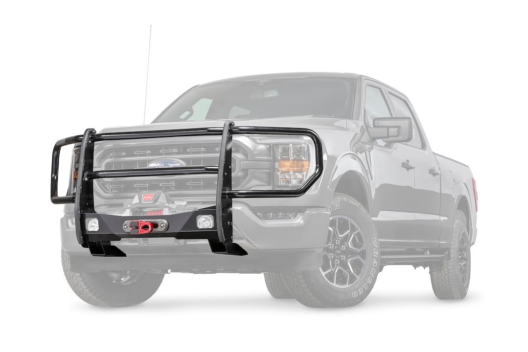 WARN Industries Grille Guard, Trans4mer® Gen III, 1-Piece, Powder Coated, Black, Steel, 2 Inch Diameter Tubes and Cross Members – 107685