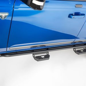 WARN Industries Rocker Panel Guard, Rock Sliders, Round Tube, Powder Coated, Black, Steel – 108005