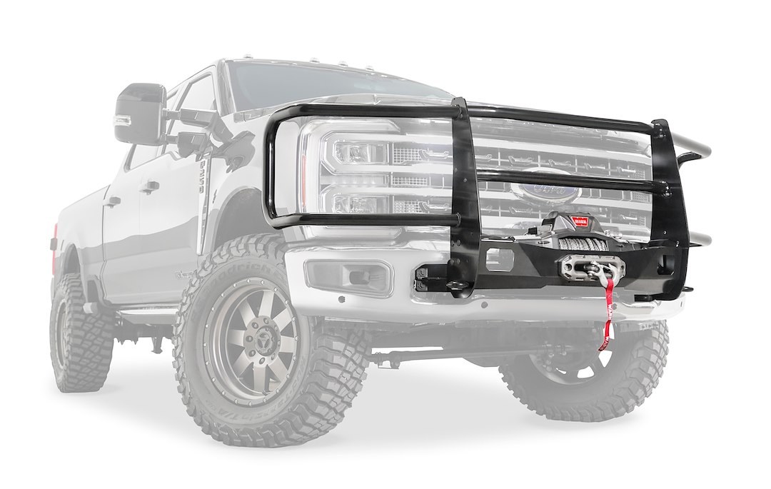 WARN Industries Grille Guard, Trans4mer® Gen III, 1-Piece, Powder Coated, Black, Steel, 2 Inch Diameter, With Brush Guard, Without Skid Plate – 109580