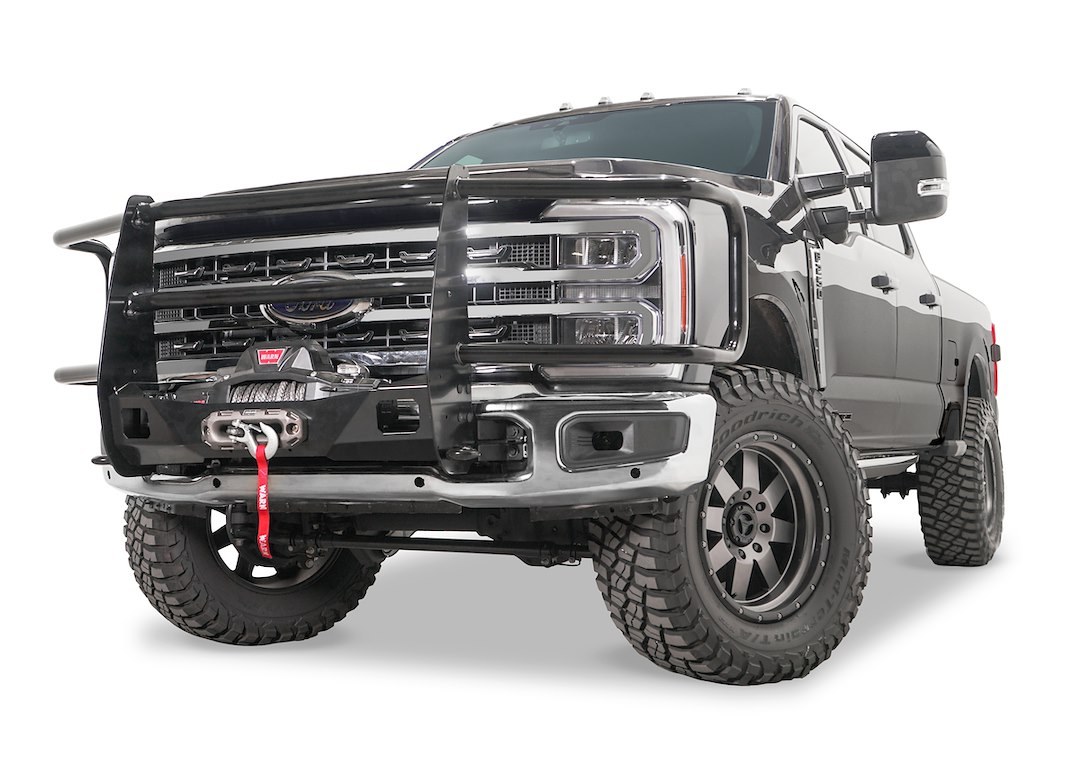 WARN Industries Grille Guard, Trans4mer® Gen III, 1-Piece, Powder Coated, Black, Steel, 2 Inch Diameter, With Brush Guard, Without Skid Plate – 109580