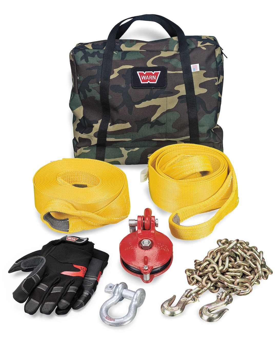 WARN Industries Winch Rigging Kit, Heavy Duty, With Snatch Block, Tree Trunk Protector, 3/4 Inch D-Shackle, 30 Foot Recovery Strap – 29460