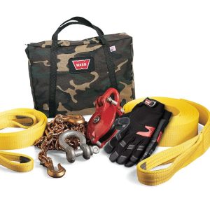 WARN Industries Winch Rigging Kit, Heavy Duty, With Snatch Block, Tree Trunk Protector, 3/4 Inch D-Shackle, 30 Foot Recovery Strap – 29460