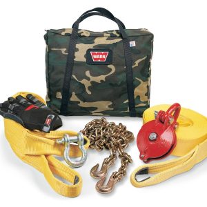 WARN Industries Winch Rigging Kit, Heavy Duty, With Snatch Block, Tree Trunk Protector, 3/4 Inch D-Shackle, 30 Foot Recovery Strap – 29460