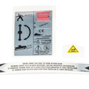 WARN Industries Winch Label, For Warn Ce XD9000 Winch, Includes Ce XD9000 Label/ Drum Rotation Label/ Hot Warning Label/ Nameplate Label – 38306