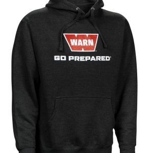 WARN Industries Sweatshirt, Men’s, Extra Large, Pullover, Long Sleeve, Black, Cotton Poly Blend, With Hood, Go Prepared Warn Logo – 40757
