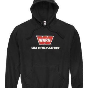 WARN Industries Sweatshirt, Men’s, Extra Large, Pullover, Long Sleeve, Black, Cotton Poly Blend, With Hood, Go Prepared Warn Logo – 40757