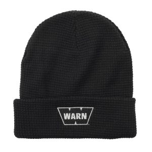 WARN Industries Hat, One Size Fits All, Waffle Knit Beanie, Black, Cotton Poly Blend, Warn Logo – 40824
