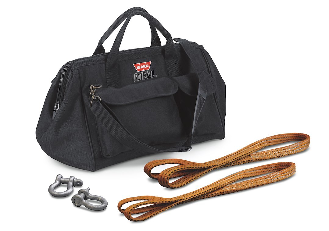 WARN Industries Winch Rigging Kit, Pullzall ™, With Two Shackles, Two Load Straps and Gear Bag, Black – 685014