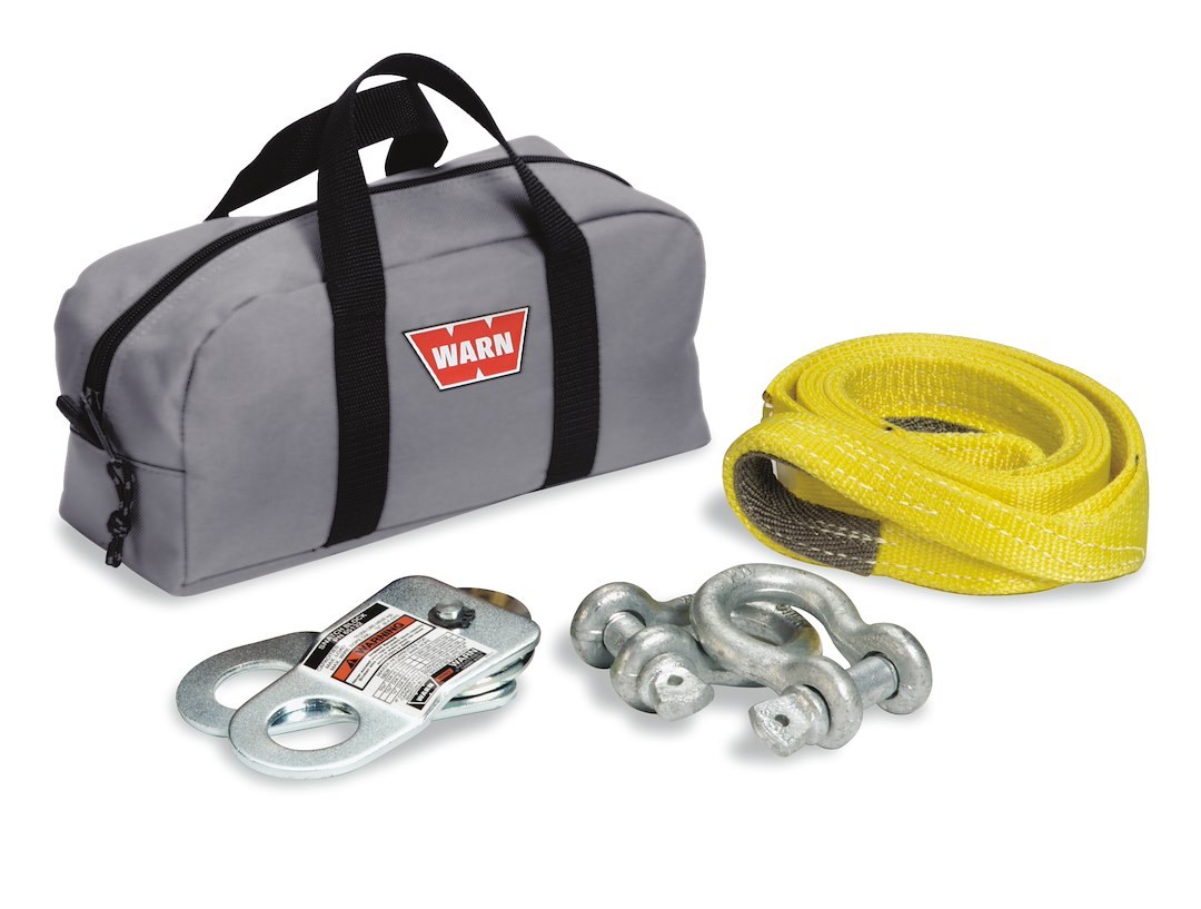 WARN Industries Winch Rigging Kit, With Two Shackles, Snatch Block, Load Strap and Gear Bag, Gray – 70792