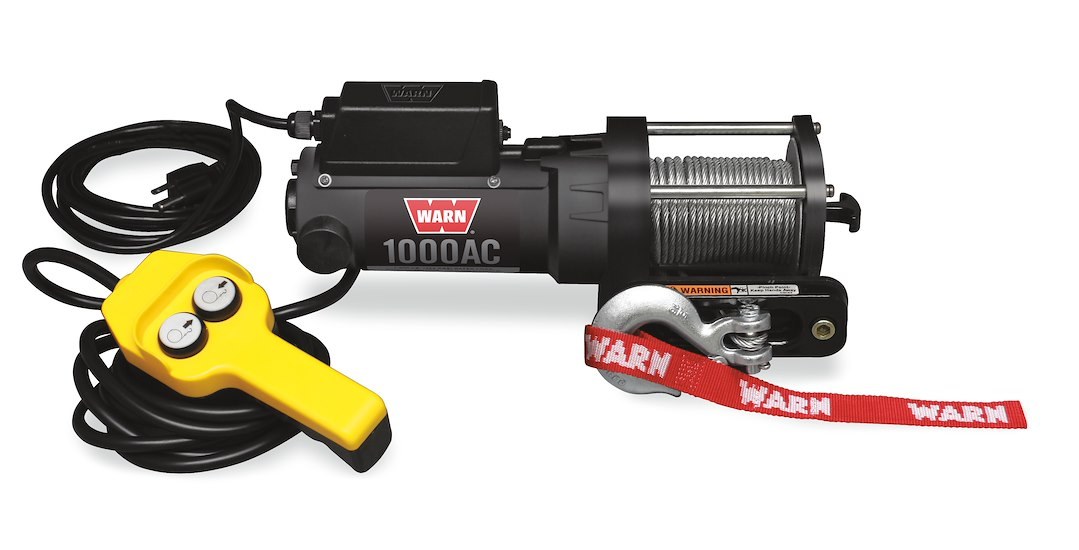 WARN Industries Winch, 1000AC Series, Portable Utility Winch, 120-Volt Electric, 1000 Pound Line Pull Capacity, 43 Foot Wire Rope – 80010