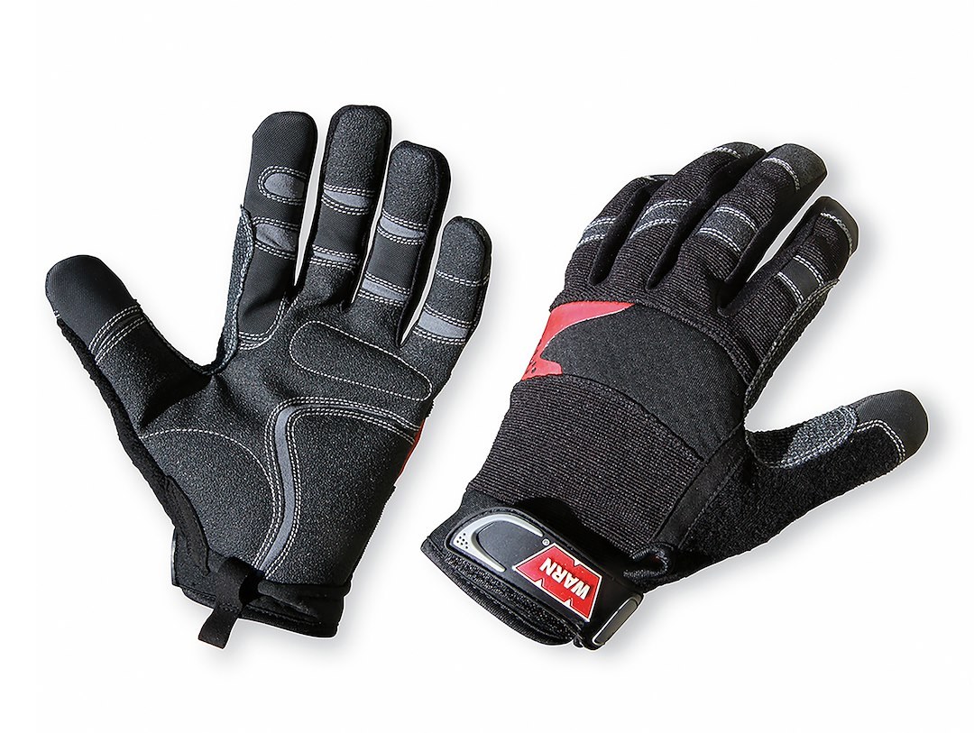 WARN Industries Gloves, Winch Gloves, Synthetic Leather with Kevlar Reinforcement, Shock Absorbing Palm, Black, XL, Set of 2 – 88895