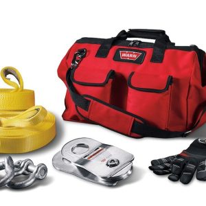 WARN Industries Winch Rigging Kit, Includes 20000 Pound Capacity Snatch Block, Recovery Strap, Tree Trunk Protector, 3/4 Inch D-Shackles – 88900