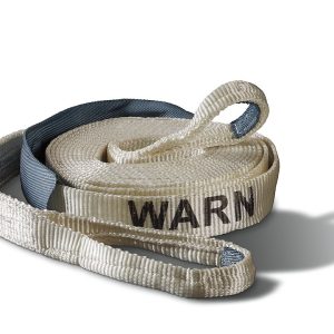 WARN Industries Recovery Strap, 2 Inch Width X 30 Foot Length, Rated to 14400 Pounds, With 18 Inch Nylon Sliding Sleeve, White, Nylon Webbing – 88922