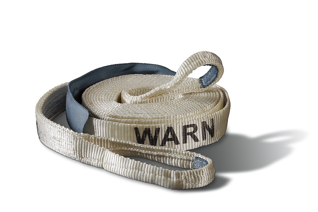 WARN Industries Recovery Strap, 2 Inch Width X 30 Foot Length, Rated to 14400 Pounds, With 18 Inch Nylon Sliding Sleeve, White, Nylon Webbing – 88922