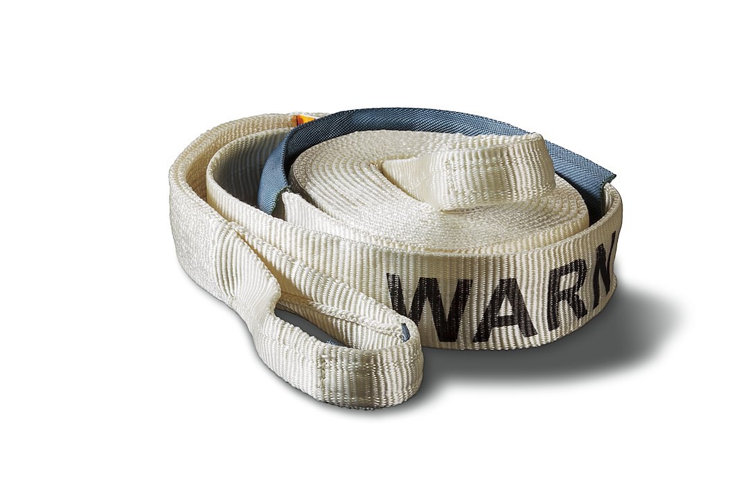 WARN Industries Recovery Strap, 3 Inch Width X 30 Foot Length, Rated to 21600 Pounds, With 18 Inch Nylon Sliding Sleeve, White, Nylon Webbing – 88924