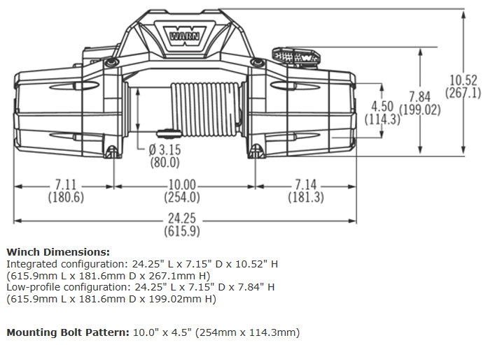 WARN Industries Winch, Zeon ® 8-S, Vehicle Mounted, Vehicle Recovery Winch, 12 Volt Electric, 8000 Pound Line Pull Capacity – 89305
