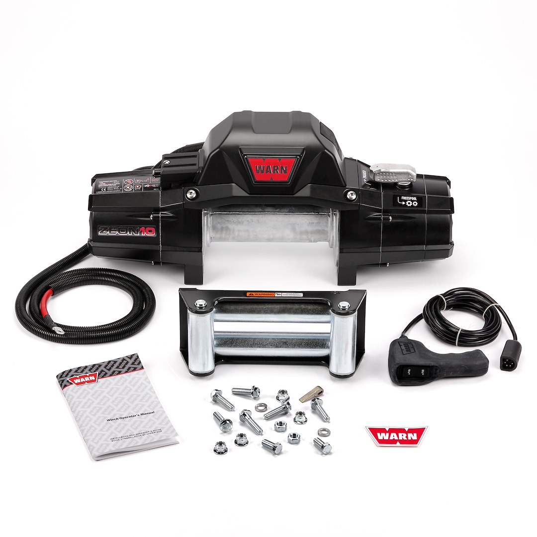 WARN Industries Winch, Zeon ® 10, Vehicle Mounted, Vehicle Recovery Winch, 24 Volt Electric, 10000 Pound Line Pull Capacity, Without Rope – 90665
