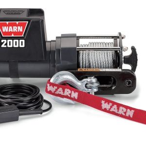WARN Industries Winch, 2000 DC Series, Vehicle Mounted, Trailer Winch, 12 Volt Electric, 2000 Pound Line Pull Capacity, 35 Foot Wire Rope – 92000