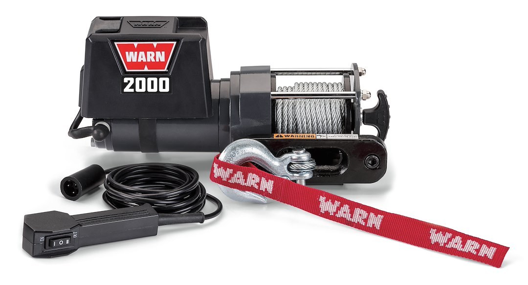 WARN Industries Winch, 2000 DC Series, Vehicle Mounted, Trailer Winch, 12 Volt Electric, 2000 Pound Line Pull Capacity, 35 Foot Wire Rope – 92000