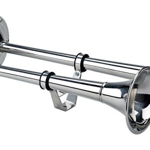 Wolo Horn, The Dominator ®, One 330 Hertz Low-Tone Horn/ One 408 Hertz High-Tone Horn, 116 Decibels, 12 Volt, Longest Trumpet 18-1/2 Inch – 125
