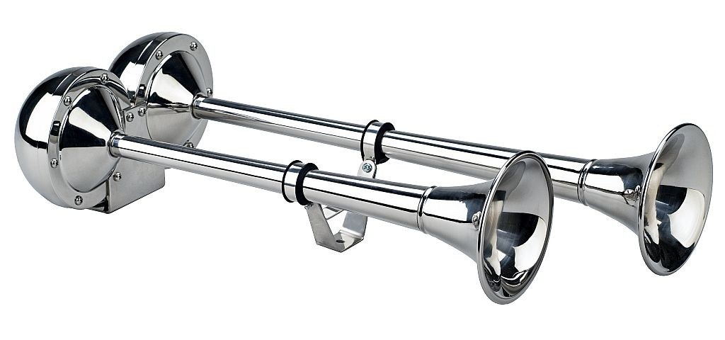 Wolo Horn, The Dominator ®, One 330 Hertz Low-Tone Horn/ One 408 Hertz High-Tone Horn, 116 Decibels, 12 Volt, Longest Trumpet 18-1/2 Inch – 125