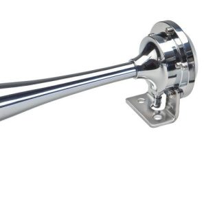 Wolo Air Horn, Sea Safe ™, Single Tone, Round Trumpet, 9-1/2 Inch Length X 3-1/2 Inch Width X 3-3/4 Inch Height, Chrome Plated, Brass – 135