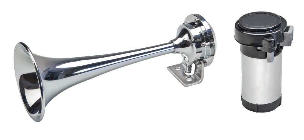 Wolo Air Horn, Sea Safe ™, Single Tone, Round Trumpet, 9-1/2 Inch Length X 3-1/2 Inch Width X 3-3/4 Inch Height, Chrome Plated, Brass – 135