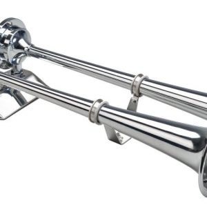 Wolo Air Horn, Ocean Alert ™, Dual Tone, Round Trumpet, 17 Inch Length X 7 Inch Width X 3-3/4 Inch Height, Chrome Plated, Brass – 170