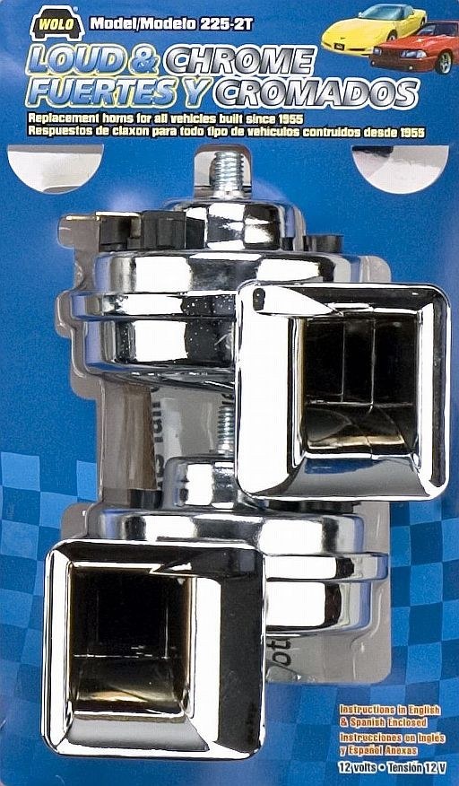 Wolo Horn, Loud and Chrome ™, One 510 Hertz High-Tone Horn/ One 420 Hertz Low-Tone Horn, 115 Decibels, 12 Volt, 3 Inch Diameter, Silver – 225-2T