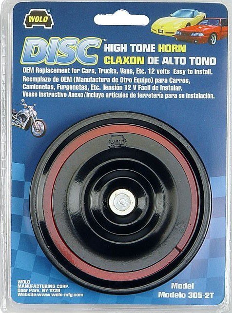 Wolo Horn, Disc ™, One 420 Hertz-High Tone Horn, 115 Decibels, 12 Volt, 3-3/4 Inch Diameter, Black, Steel – 305-2T