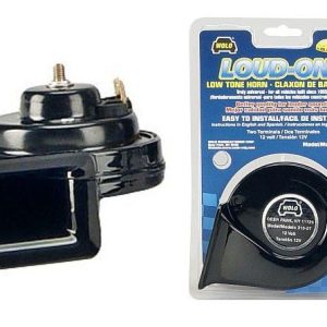 Wolo Horn, Loud One ®, One 410 Hertz Low-Tone Horn, 115 Decibels, 12 Volt, 3-1/2 Inch Diameter, Black, Steel and Plastic, Two Terminals – 310-2T