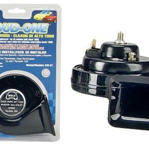 Wolo Horn, Loud One ®, One 510 Hertz High-Tone Horn, 115 Decibels, 12 Volt, 3-1/2 Inch Diameter, Black, Steel and Plastic, Two Terminals – 315-2T