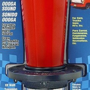 Wolo Horn, Fun Horn ®, Ooogah, 114 Decibels, 12 Volt, 5 Inch Trumpet with 3-1/2 Inch Bell, Red Trumpet with Black and Silver Base, Plastic – 330