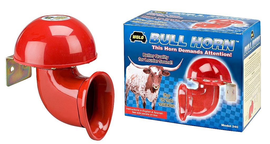 Wolo Horn, Bull Horn ™, Raging Bull, 115 Decibels, 12 Volt, 8 Inch X 6 Inch X 6-1/2 Inch, Red, Enameled Steel – 340